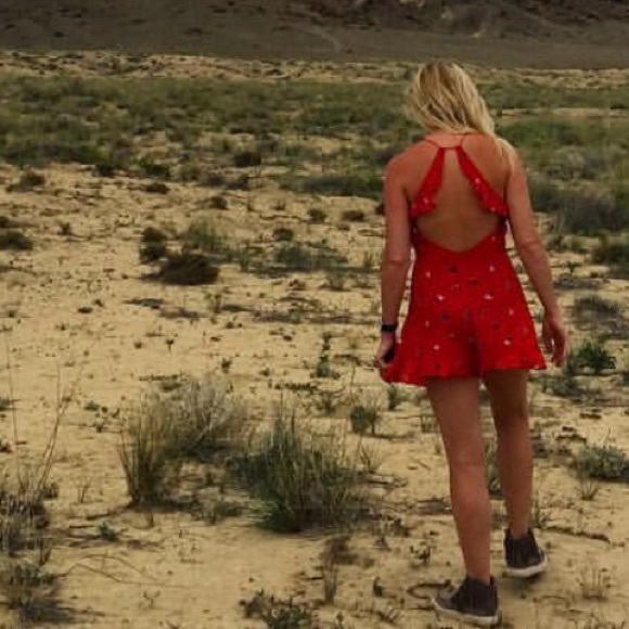 Urban Outfitters Kimchi Blue: Red Fit+Flare Romper - Picture 3 of 5